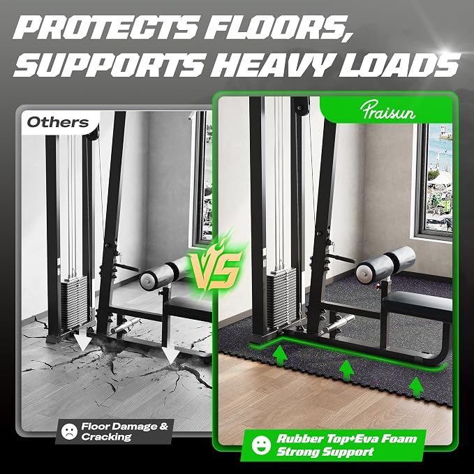 PRAISUN 0.56" Rubber Top Gym Flooring, Heavy Duty Interlocking Gym Mats for Home Gym, Non-Slip Workout Mat, 24 x 24in Large Gym Floor Mat, Protect Floors from Equipment, 48 Sq Ft, Black/Purple
