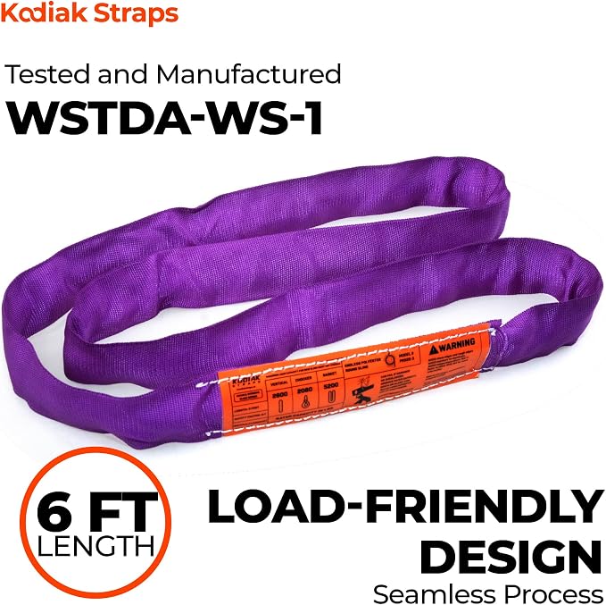 Endless Round Sling Lifting Strap- 6 Feet x 2600 lbs Vertical Capacity - Polyester Lifting Sling Strap, Heavy Duty for Rigging Moving Towing Hoisting- (1Pack)- Kodiak Straps