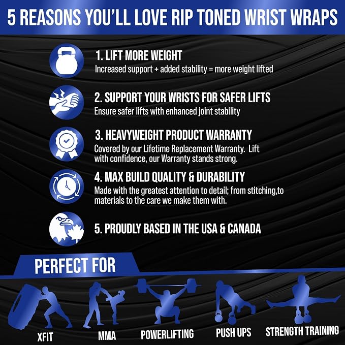Rip Toned Wrist Wraps for Weightlifting – USPA & USAPL Approved – Stiff or Flex – 18" Gym Wrist Straps with Thumb Loop – Maximum Support for Men & Women