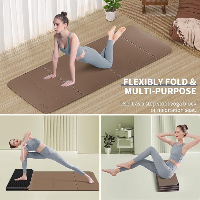 Foldable Yoga Mat Extra Large 74"×31.5" | Double-Sided Non-Slip,Extra Wide Foldable Design,8mm Extra Thick,Exercise Mat for Home, Studio and Travel Use