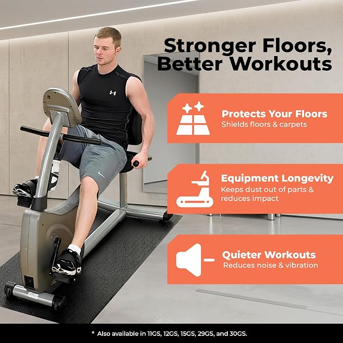 SuperMats Heavy Duty Equipment Non-Slip Mat 13GS | 30" × 60" – Fits recumbent & upright bikes, indoor cycles, steppers, step platforms, and compact home gyms