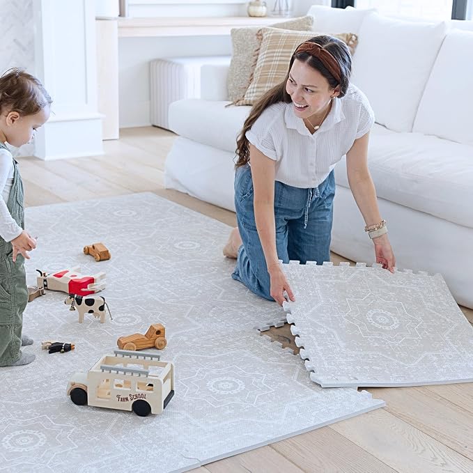 Little Landings Baby Play Mat for Floor - Layla (6x8ft) - Premium EVA Foam Play Mat for Babies & Toddlers (Ages 0-5+) - Non-Toxic Playmat for Tummy Time, Crawling & Playroom - Stylish & Comfortable