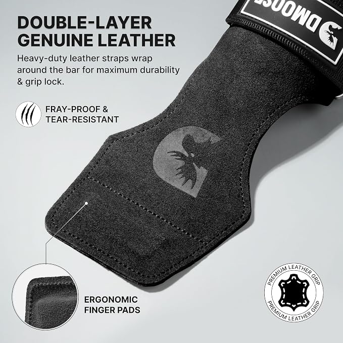 DMoose Fitness Weight Lifting Hooks (Pair) for Deadlifts, Pull Ups, Rows & Shrugs - Anti-Rip Nylon Strap Hand Grips with Thick Wrist Padding - Heavy Duty Wrist Straps for Weightlifting & Gym Workouts