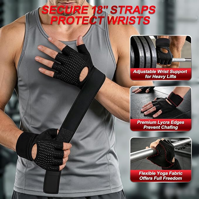 Workout Gloves for Men and Women, Gym Gloves with Wrist Support, Weight Lifting Gloves with 5MM SBR Palm Padding, Breathable Non-Slip Lifting Gloves for Exercise, Fitness, Weight Training