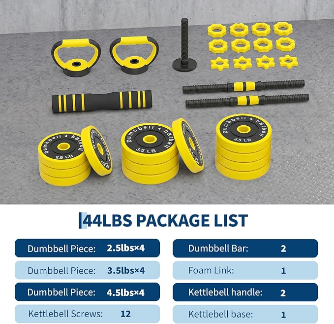Garvee Adjustable Dumbbell Set,Weight Set for Home Gym | 4-in-1 Adjustable Weight Set Used As Dumbbells,Barbells,Kettlebells and Push-up