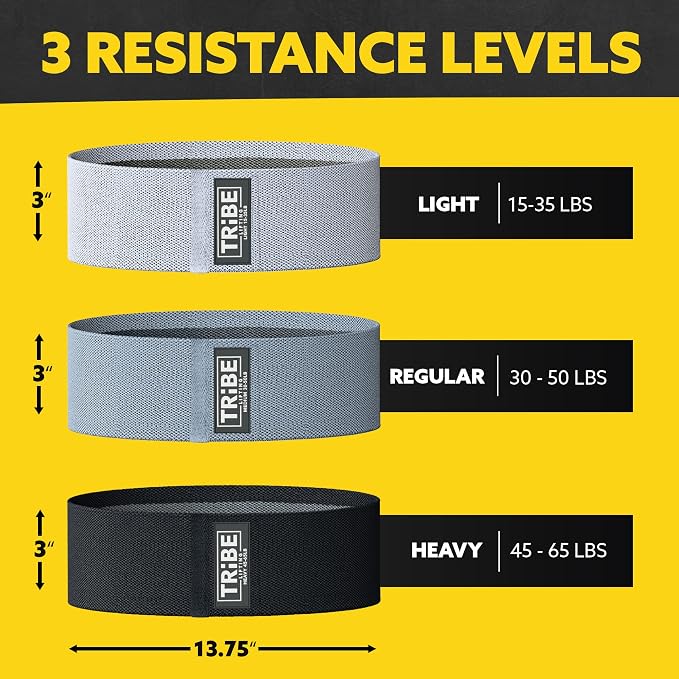 Fabric Resistance Bands for Working Out, 3-Pack for Legs and Glutes | Booty bands for women and men, non-slip grip, 3 resistance levels, for squats, lunges, hip thigh training, glute activation
