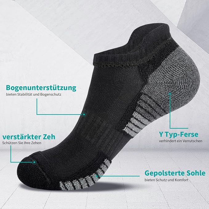 Lapulas Athletic Running Ankle Socks, Low Cut Cushioned Anti-Blister Tab Sports Socks Men Women 6Pairs