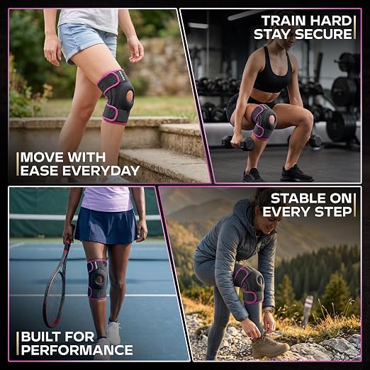 Knee Brace for Women & Men - Adjustable Patella Support & Side Stabilizers | Patella Gel Pad, Compression Support, Meniscus Support, ACL & MCL Support, Knee Pain Relief, Please Check Size Chart (L)