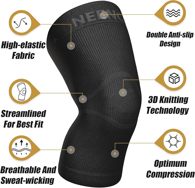 NEENCA Ultra-thin Knee Sleeve for Knee Pain, Lightest Knee Compression Sleeve with Graphene Ions Infused Fabric for Pain Relief, Swelling, Arthritis, Poor Circulation, Running, Sport