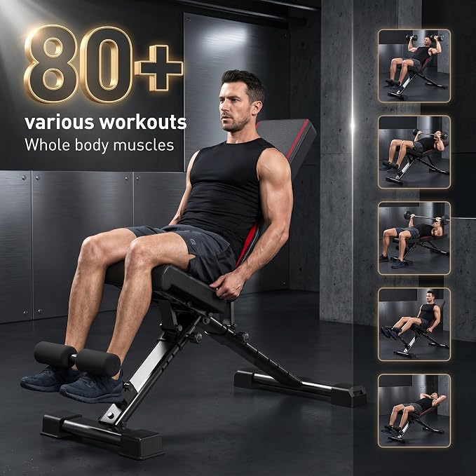 OPPSDECOR Adjustable Weight Bench, 900LBS Incline Decline Flat for Home Gym | Incline Decline Flat Bench Press, 8+4+2 Positions, 18.5in Seat Height, 99% Pre-Assembled, Fits 5-6ft Users, Folds in 1 Min