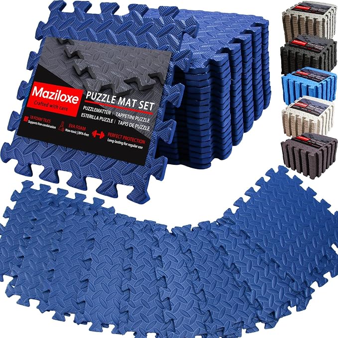 Gym Flooring for Home Gym, 18 PCS Anti-Slip Interlocking Foam Floor Tiles, 12.6"x12.6"x0.4" EVA Exercise Mats, Puzzle Floor Mat For Workout, Yoga, Kids Play Area, Treadmill, Garage