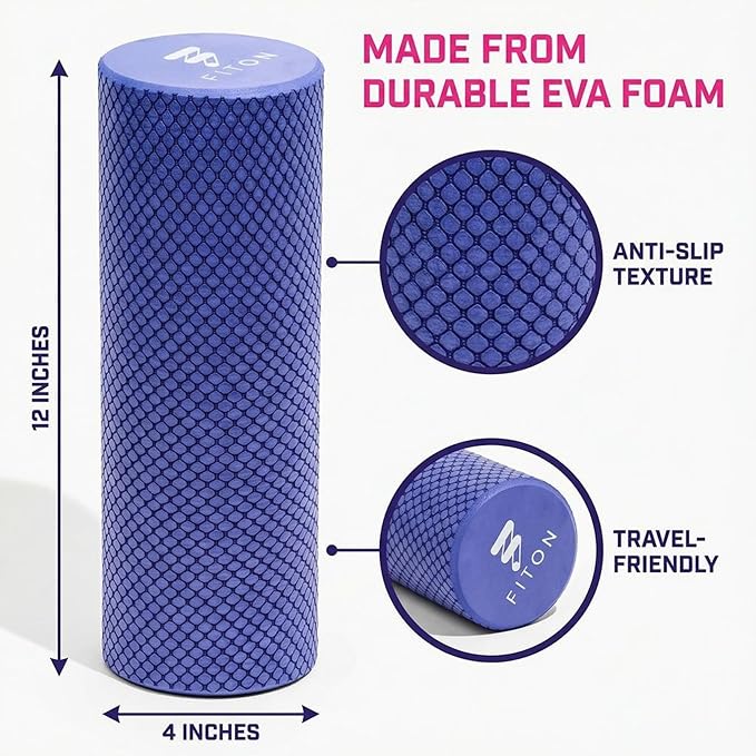 FitOn Travel Size Foam Roller for Muscle Recovery, Fitness & Home Exercise | High-Density EVA Foam With Textured Grip For Back, Neck And Leg Relief, Ideal For Workouts, Yoga, and Travel Use, Purple