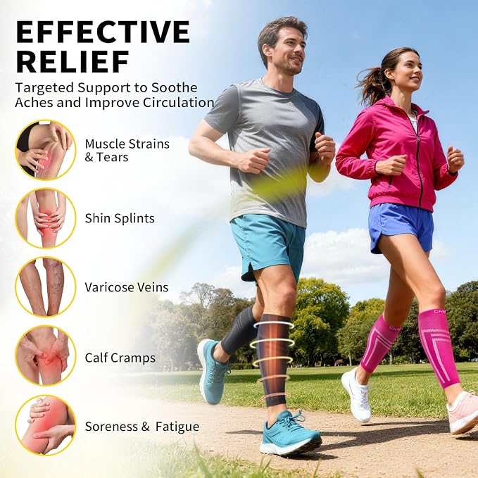 CAMBIVO Calf Compression Sleeve for Men Women Footless | Graduated Compression, Shin Splint Relief, Moisture Wicking, Running Standing Travel, 4D Knit Anti-Slip, Varicose Veins