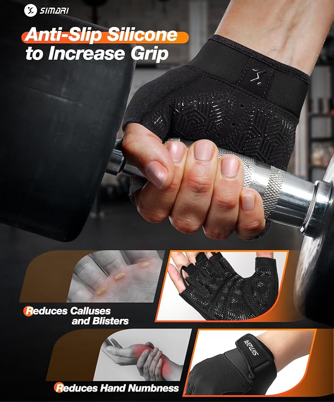 SIMARI Breathable Workout Gloves with Cushion Pad/Grip/Reduce Calluses, Weight Lifting Gloves for Gym Exercise, Cycling, Weightlifting Training, Fitness, Pilates, Kayaking, Gift for Men & Women