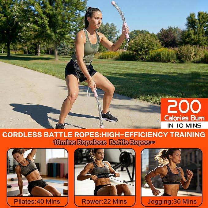 Ropeless Battle Ropes for Home Gym, Portable Cordless Weighted Battle Rope | Storage Bag, Weighted Battle Rope for High Calorie Burn, Men & Women Fitness Equipment, HIIT & Low-Impact Aerobic Training