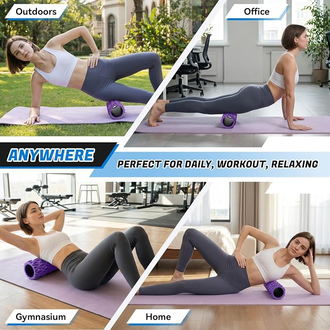 Foam Roller High Density Deep Tissue Massager for Muscle Massage | Exercise Roller Myofascial Trigger Point Release Improves Mobility Massage of Back and Leg Muscles - 15" (Purple)