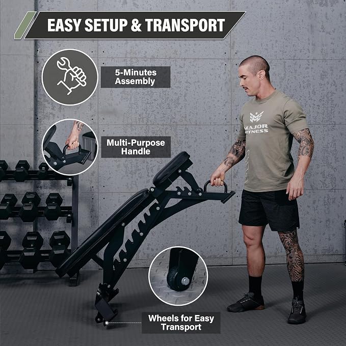 MAJOR FITNESS Weight Bench, Adjustable Workout Bench for Strength Training, Bench Press, and Full-Body Workouts for Home Garage Gym