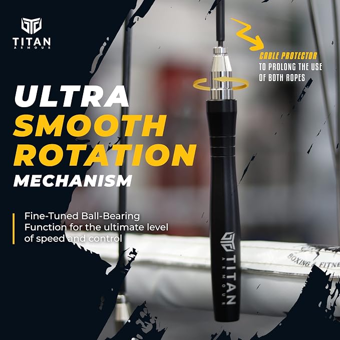 Titan Armour® Speed Rope - Professional Self-Locking & Adjustable, Adult Speed Jump Ropes for Fitness | 2 x Steel Ropes, Cable Protector & Travel Case | Jump Rope Crossfit, Boxing, Fitness MMA for Men & Women