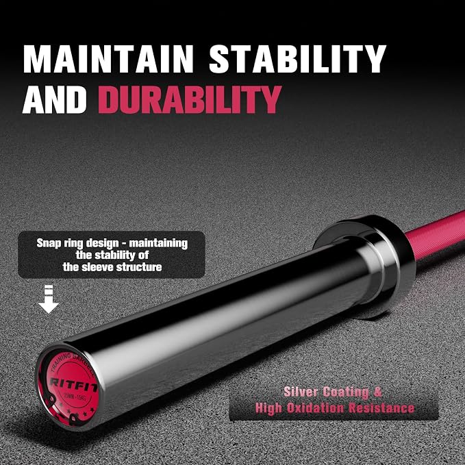 RitFit Elite 7ft Olympic Barbell, Robust 45lb Barbell for Weightlifting and Powerlifting, Superior Olympic Bar with Exceptional 500lbs Load Capacity, Weight Bar for 2” Standard Plates