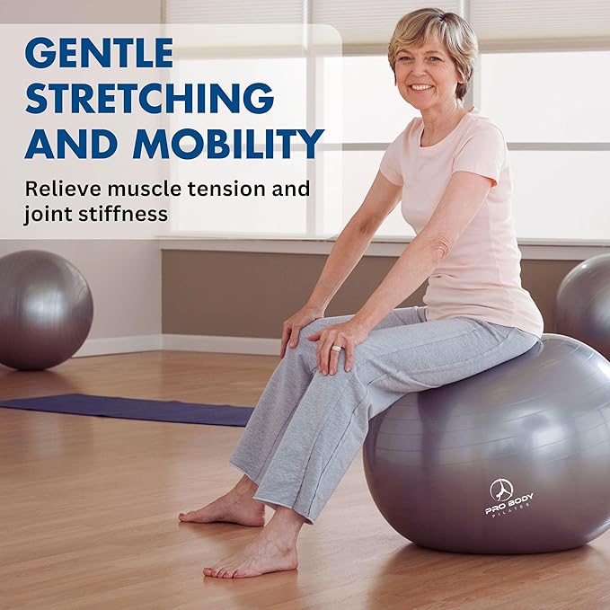 ProBody Pilates Yoga Ball - Vibrant Colors Exercise Ball | 880 lb Load, CA 10P Cert, BPA/Latex/Phthalate-free, PT & Prenatal Use, Recommended by OBs, Pump, Stability Ball