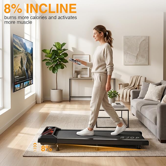 RJOP 2.5HP Walking Mat with Incline Pad, Under Desk Treadmill for Home Gym | Walking Running Pad with Remote, 3 in 1 Low Noise Small Mini Portable Treadmill with LED Screen, 270lbs Capacity