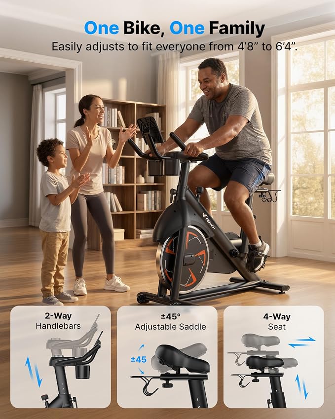 MERACH S36 Exercise Bike, Magnetic Resistance, 330lbs Capacity | Stationary Bike for Home, Quiet Drive, Fitness App with Courses, Adjustable Seat, Indoor Cycling Bike