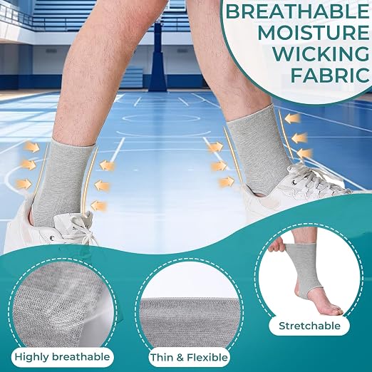 NeoTech Care Ankle Support Sleeve - Open Heel, Light, Elastic & Breathable Knitted Fabric - Medium Compression - For Men, Women, Kids - Right or Left Foot (Gray Color, Size S, 1 Unit)