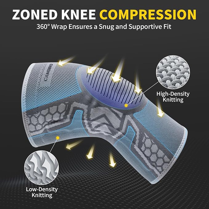CAMBIVO Knee Brace for Men & Women, 2-Pack Compression Sleeve with Gel Pad | Patella Gel Pad with Side Stabilizers for Knee Pain Relief. Ideal for Running, Weightlifting & Arthritis, Workout, Daily Use
