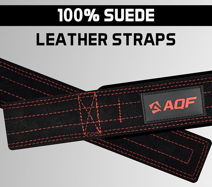 AQF Leather Weight Lifting Straps, Heavy Duty Wrist Strap for Powerlifting | Premium Suede Leather, Handcrafted Construction, Reinforced Dual Stitching, 3 mm thick & 66cm long, Sold as a Pair