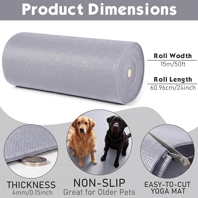 Nuanchu Yoga Mat Roll 24 inch Width, 4mm Thick Non Slip Exercise Mat, Large Anti Tear Gym Flooring for Home Workout, Fitness, Senior Dog Floor Protection