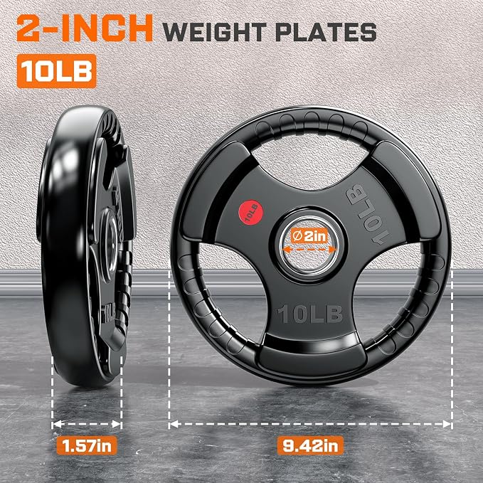 XDDIAS Rubber Weight Plates for Barbell, 2-Inch Olympic Grip Plate for Strength Training, Weightlifting and Bodybuilding in Home & Gym, Solid Cast Iron Weight Plates Pair and Sets