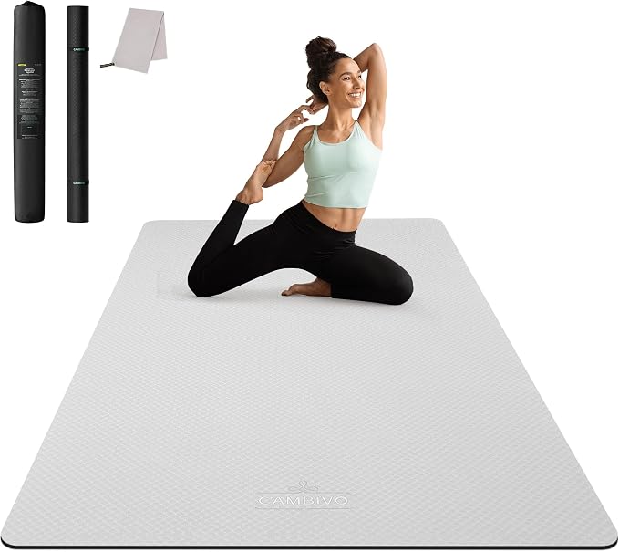 CAMBIVO 72''x48'' Large Yoga Mat, Extra Thick TPE Workout Mat | extra large exercise mat, non-slip TPE cushioning for joint relief, pilates stretching, apartment noise dampening