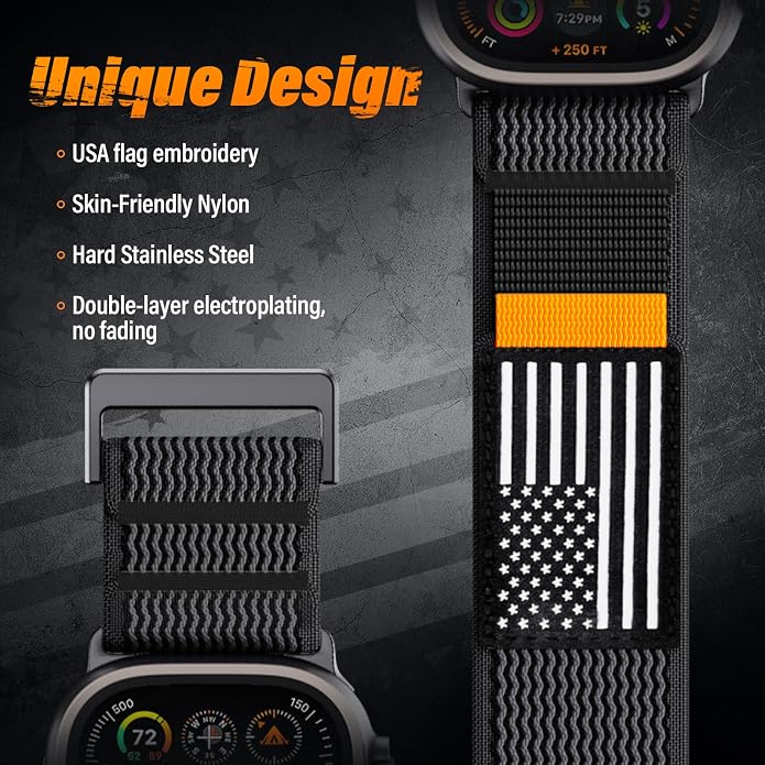 Nylon Sport Ultra 3 Watch Bands for Apple Watch/Ultra 2/1/Series 11/10/9/8/7/6/SE/5/4/3 Men iWatch Bands Men,Elastic Fabric Flag Wristbands Strap for Apple Watch Ultra 3/2/1 49mm 46mm 45mm 44mm 42mm 41mm 40mm 38mm