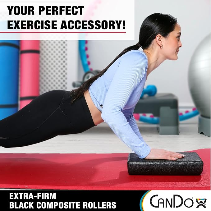 CanDo Black Composite High-Density Foam Rollers for Muscle Restoration Massage Therapy Sport Recovery and Physical Therapy 6" x 18" Half-Round