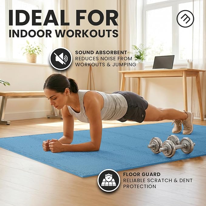 bemaxx Gym Mats Set - 18 pcs EVA Interlocking Foam Floor Tiles (12.6"x12.6"x0.4") 18sqft Protective Gym Flooring Sports Home Workout Exercise Mats Puzzle Garage Fitness Play-Room Pool Treadmill Bike