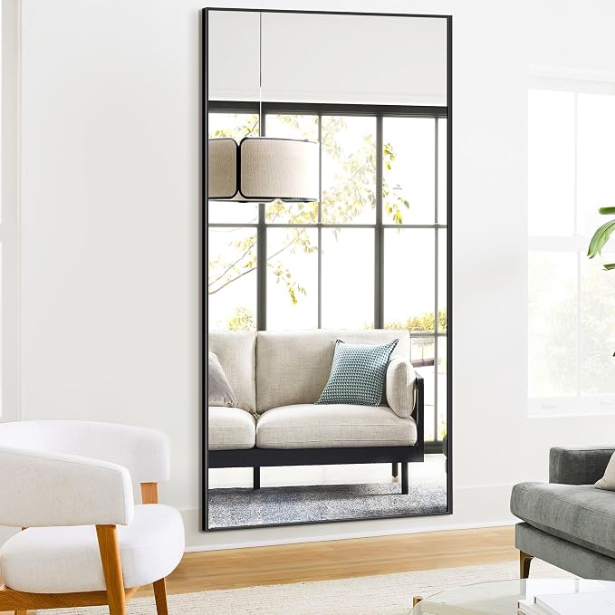 TRAHOME Full Length Mirror, 75"x35" Standing Floor Full Body Mirror for Wall with Aluminum Alloy Frame for Bedroom, Living Room, Dressing Room(Black)