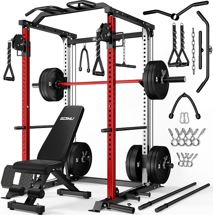 DP01 Power Cage, 2000LBS Squat Rack with Cable Crossover and Dual Independent Pulley System, Full Cage for Full Body Training, Power Rack with More Training Attachments for Home Gym