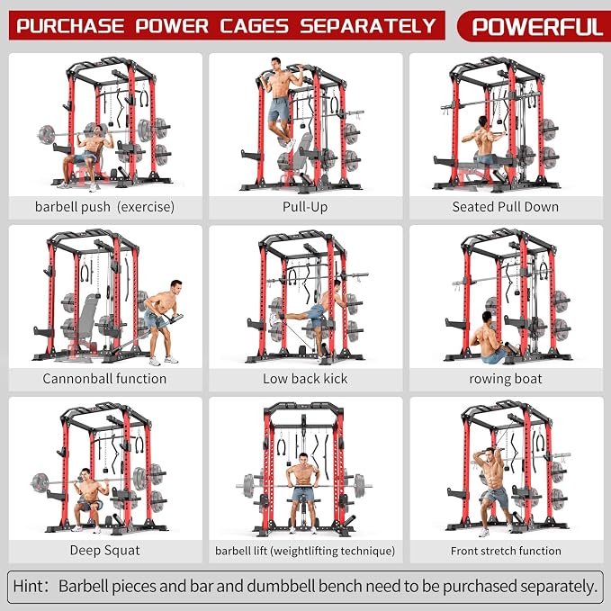 Power Rack Power Cage Multi-Function Squat Rack with Cable Crossover System Selectable More Training Attachment Power Rack for Garage & Home Gym