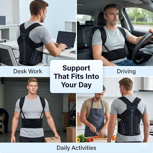 Posture Corrector for Men, Adjustable Full Back Support Brace for Upper/Lower Back, Neck & Shoulder Pain Relief, Back Brace & Straightener for Hunchback, Slouching Posture & Dowager's Hump