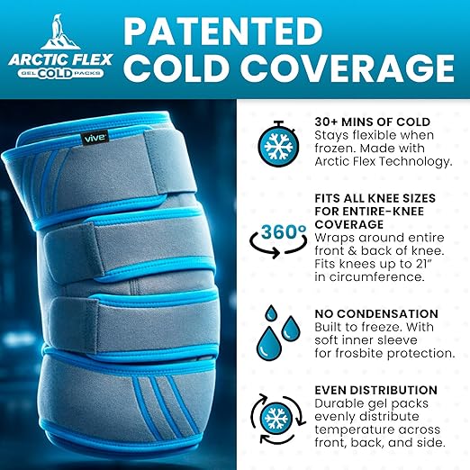 Vive Knee Ice Pack Wrap - Cold/Hot Gel Compression Brace - Heat Support | Strap for Arthritis Pain, Tendonitis, ACL, Athletic Injury, Osteoarthritis, Women, Men, Running, Meniscus and Patella Surgery