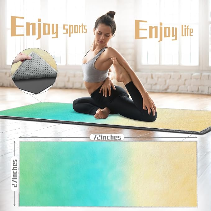 Yoga Mat Towel Non Slip Ultra-Absorbent Hot Yoga Towel, Super Stylish Printed Sweat Hot Yoga Towel, Ideal for Home, Workouts, Pilates, Yoga, 72 x 27in, Green & Yellow