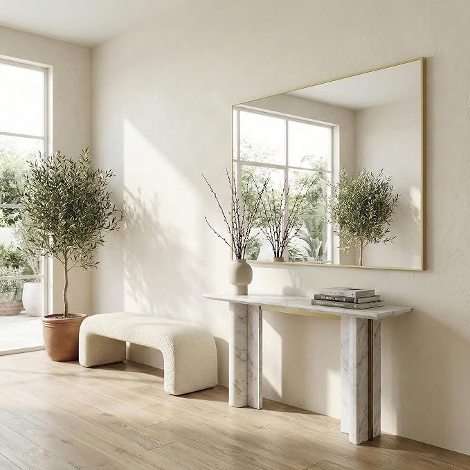 36" x 48" Gold Wall Mirror for Bathroom, 48" x 36" Oversized Rectangular Accent Decor, Large Metal Framed Mirror for Dining Room & Vanity