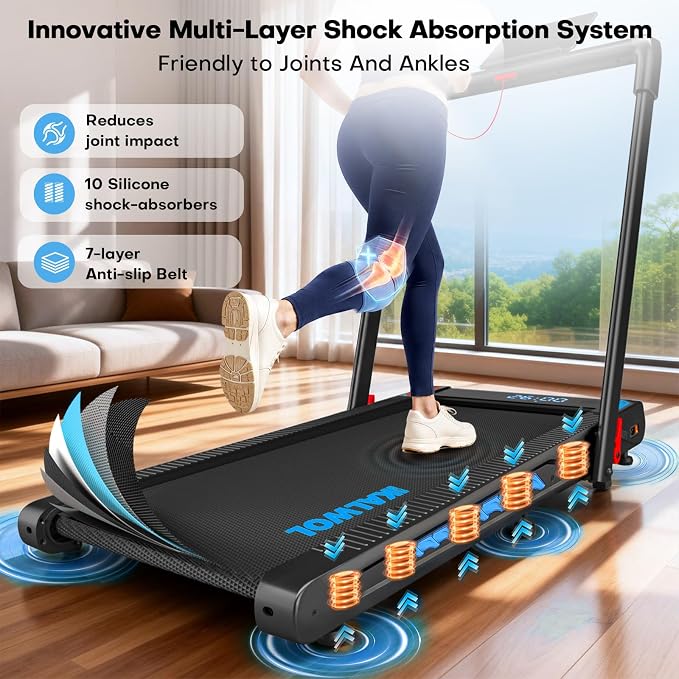 Treadmill with Speaker, 6-in-1 7.5MPH Foldable Treadmill for Home with App Compatible, Walking Pad with 10% Incline, LED Display, 3.0HP Brushless Drive, 350 LB Weight Capacity, 12 HIIT Programs