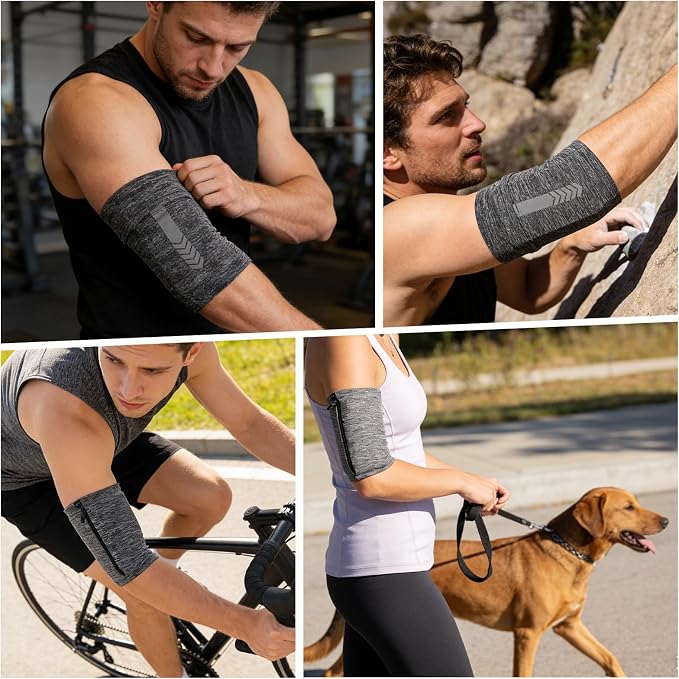 PATIKIL Sports Armband Sleeve, M Size Universal Running Holder Arm Band Waterproof Phone Armband for All Phones Hiking Biking Walking Jogging Gym, Flax Grey