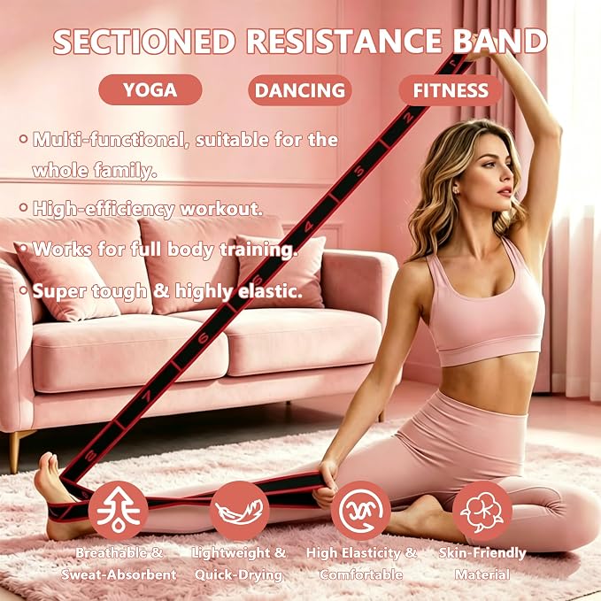 Fabric Exercise Straps, Number Stretch Resistance Bands with 10/12 Loops | Stretching Strap for Exercise, Physical Therapy, Rehab & Flexibility, Home Gym Equipment for Yoga, Pilates, Dance, Gymnastics