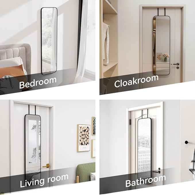 SCWF-GZ 47x14 Mirror Full Body Length Door Hanging/Rope Hang/Wall Mounted Metal Frame Rectangle Mirrors for Bedroom Bathroom Dressing Living Room 47 inch Black