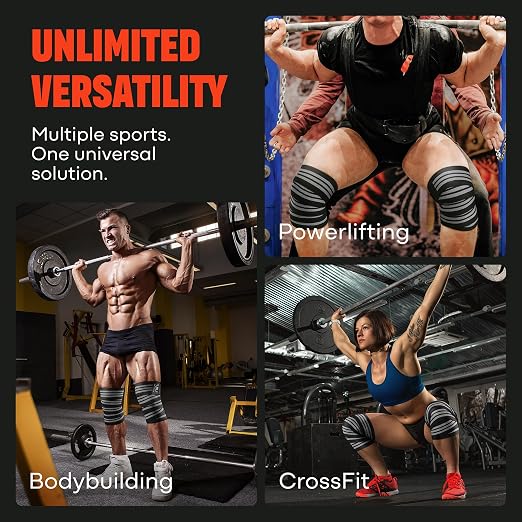 Mava Sports Knee Wraps (Pair) for Men & Women | Ideal for Cross Training, WODs, Gym Workouts, Weightlifting, Fitness & Powerlifting | Knee Straps for Squats | 72" Compression & Elastic Support