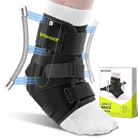 LETSHAKE Ankle Brace for Sprained Ankle, Stronger Support Ultra Lightweight | Dual Side Stabilizer Spring, Adjustable Breathable Comfortable for Injury Recovery, Basketball, Men Women Shoe Size 7.5-10.5