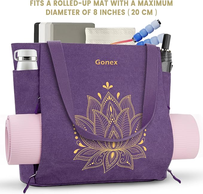 Gonex Yoga Mat Bag with Zipper Mat Carrier Canvas Gym Tote | Durable Canvas, Zipper Closures Prevent Slipping, Quick Access, Bottle Holder, Fits Yoga Blocks, Gym & Travel Use
