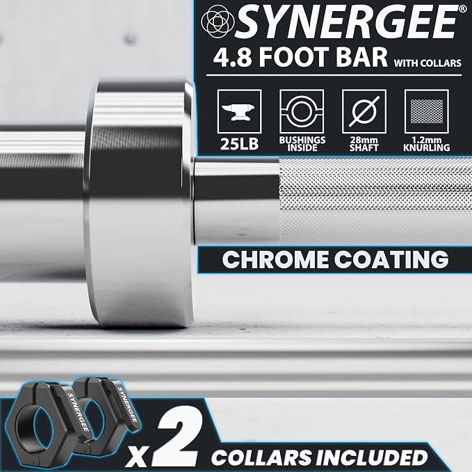Synergee Olympic Barbell – 20/25 lb, 2" Bar, 350 lb Cap, Magnetic Collars